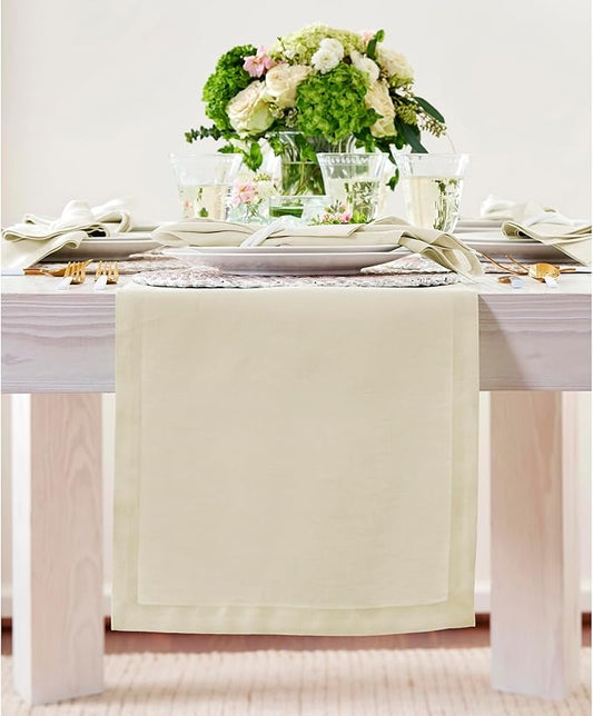 Solino Home Linen Birch Table Runner 48 Inches - 100% Pure Linen Short Table Runner 14 x 48 Inch Ideal for Dresser and Coffee Tables - Fall, Autumn, Thanksgiving - Fete-Ruum Studio Home