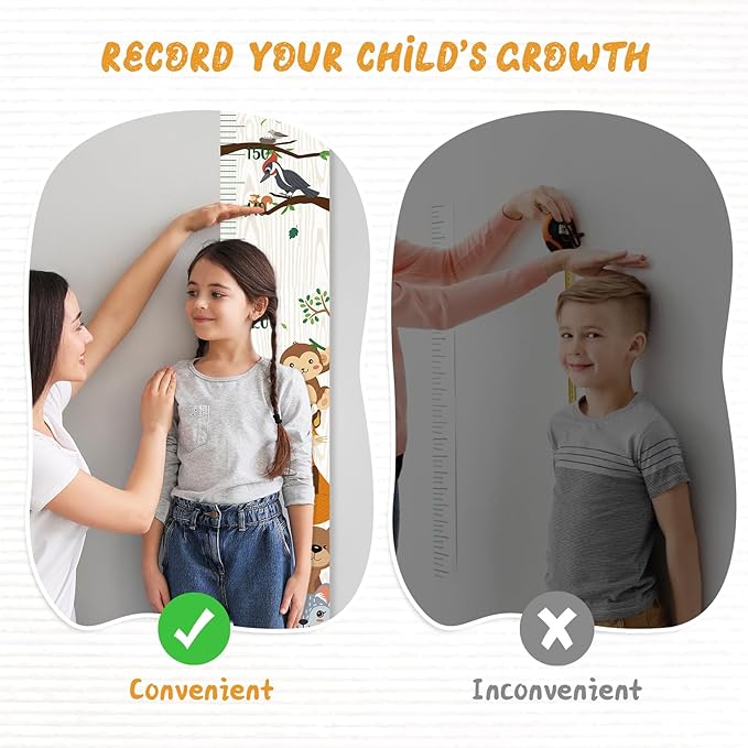 Personalized Name Growth Chart Wall Decor for Kids – Canvas Removable Height Chart Measuring Ruler 59" x 7.9" (Zoo)-Ruum Studio Home