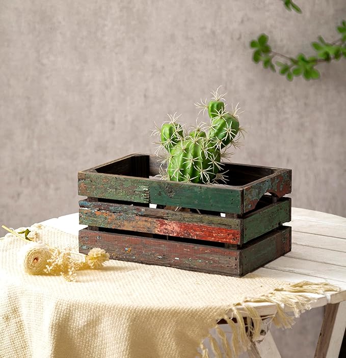 TIMRIS Set of 3 Rustic Distressed Wood Nesting Crates, Farmhouse Decorative Wooden Storage Boxes, Large Vintage Reclaimed Wood Baskets for Display (Random)-Ruum Studio Home