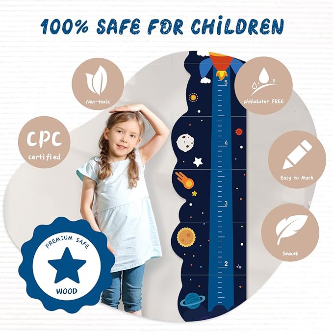 Personalized Name Growth Chart for Wall, Rocket Wood Height Chart for Kids, Height Measurement for Wall, Boy Girls Height Wall Chart Growth Measuring Ruler, Toddler Playroom Decor-Ruum Studio Home