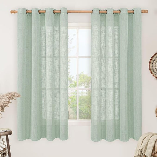 LAMIT Sheer Linen Curtains 63 inches Long for Bedroom, Bronze Grommet Linen Drapes Light Filtering Semi Sheer Curtains for Small Window/Farmhouse, 2 Panels (52 x 63 Inch, Light Sage)-Ruum Studio Home