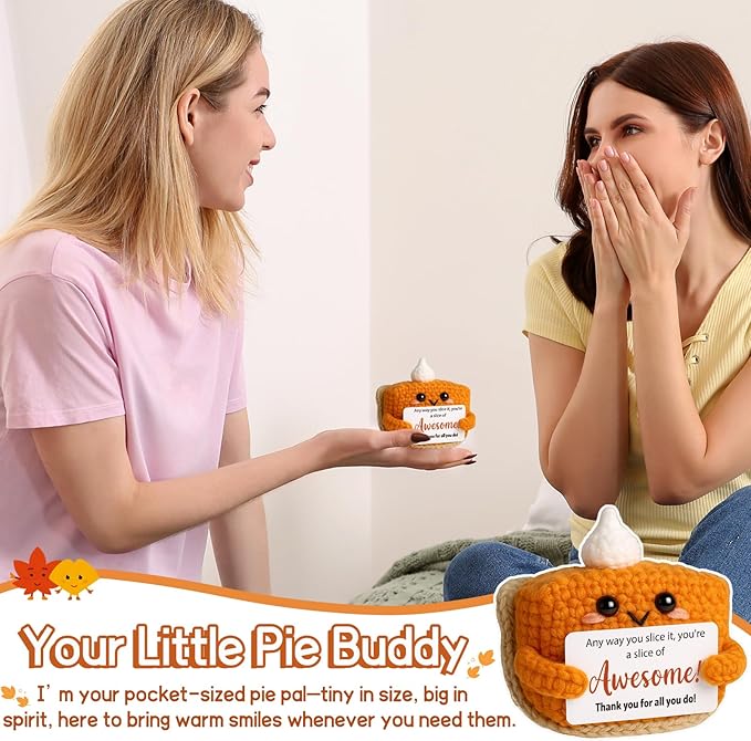 Crochet Pumpkin Pie – Fall Decor Handmade Knitted Mini Thank You Gift, Cute Appreciation Gift for Women, Daughter, Grandma Teacher, Coworker, Employee, Volunteer, Thanksgiving Desk Decor-Ruum Studio Home