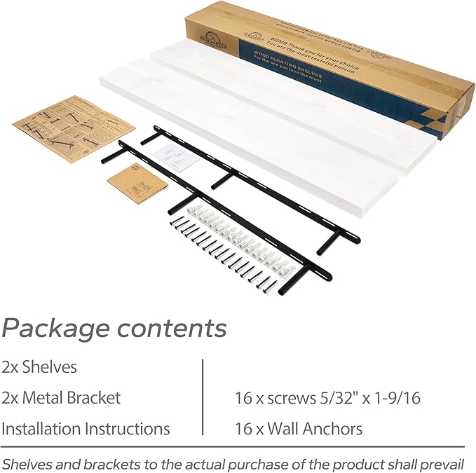 BGMG Floating Shelves for Wall 48 inch Long,Rustic Solid Wooden Deep Wall Shelves for Bathroom Living Room Bedroom Kitchen Farmhouse Set of 2-48x6.7x1.25 inch- White-Ruum Studio Home