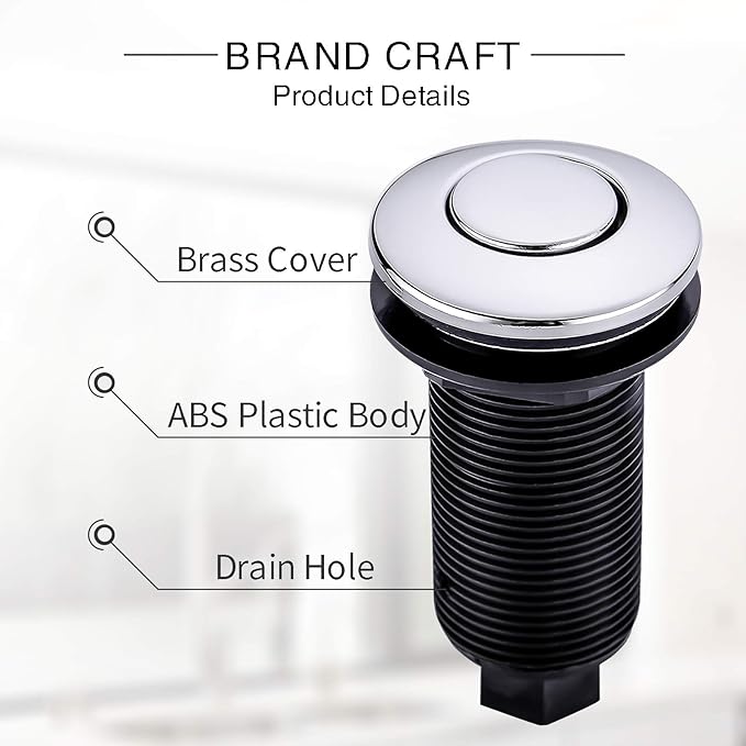 Garbage Disposal SinkTop Air Switch Kit with Long Button,Brass Made Cover,Chrome-Ruum Studio Home