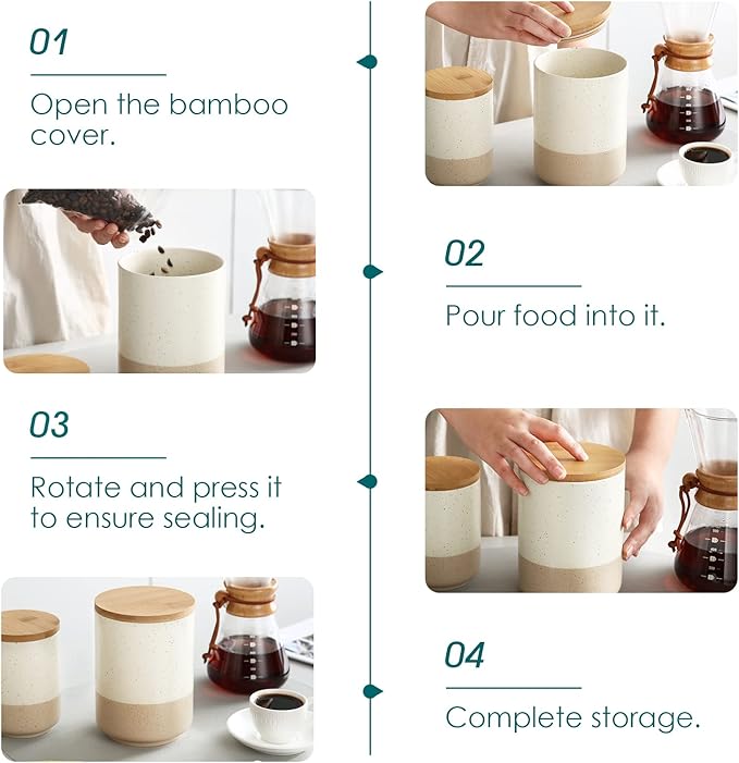 vancasso Sabine Large Ceramic Canister with Airtight Wood Lid - 74 oz Kitchen Food Storage Jar for Flour, Sugar, Coffee, Tea & Spices - Big Capacity Countertop Jar-Ruum Studio Home