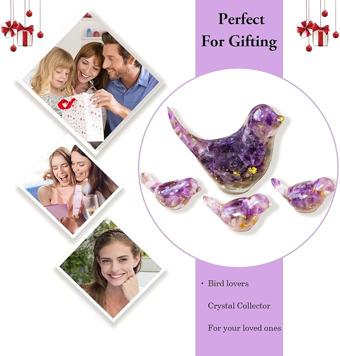 Crystal Bird Figurines, Resin Animal Statues, Miniature Decorative Gravel Birds, Home Decor (4PCS-Amethyst)-Ruum Studio Home