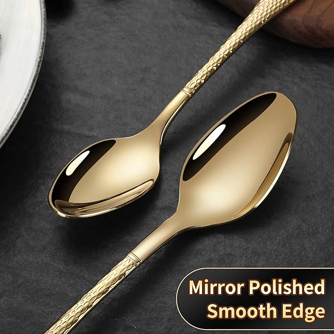 Hammered Gold Silverware Set for 8,Stainless Steel 40-Piece Modern Cutlery Set,Mirror Polished Heavy Duty Flatware Set Utensil Set,Knives Spoons and Forks Set,Dishwasher Safe-Ruum Studio Home