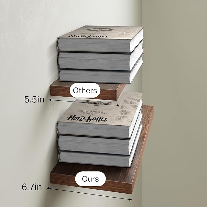 BAYKA Floating Shelves for Wall, Wall Mounted Rustic Wood Shelves for Bathroom, Bedroom, Living Room, Kitchen,Small Hanging Shelf for Books/Storage/Room Decor (Walnut-Like, Set of 3, 15.7in)-Ruum Studio Home