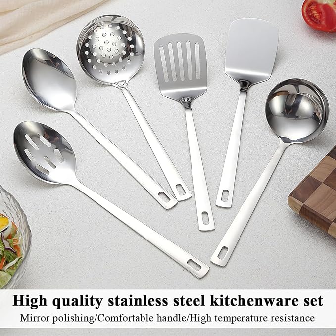 Evanda Kitchen Utensils Set 6pcs, Stainless Steel Cooking Utensils Set, Heavy Duty Kitchen Tools Spatulas Set, Home Essentials Kitchen Gadgets Accessories-Ruum Studio Home