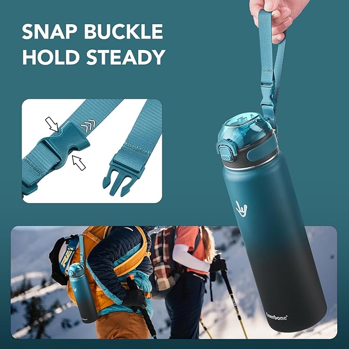 Enerbone 32 oz Insulated Water Bottle, Stainless Steel Bottle with Carrying Strap, Double-Wall Vacuum Insulation Design, Leakproof Sports Bottle with Straw, Keep Drinks Cold or Hot for Hours-Ruum Studio Home