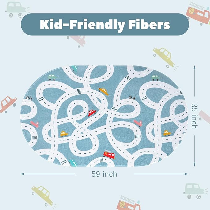 STARUIA Small Road Rug for Kids Room, 3'x5' Washable Kids Play Rug for Baby Nursery, Non-Slip Car Rugs for Playroom, Kid Play Mat Blue Traffic Carpet for Boys Girls Dorm Toy Room Tent-Ruum Studio Home