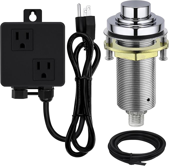 SinkTop Air Switch Kit (Long Full Brass Button) for Disposal, Dual Outlet, (Chrome)-Ruum Studio Home
