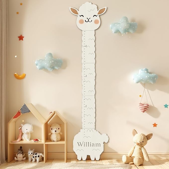 Personalized Name Height Chart for Kids, Alpaca Wood Growth Chart, Height Measuring for Children, Boy Girls Height Wall Chart Growth Measuring Ruler for Nursery Decor, Lightweight-Ruum Studio Home