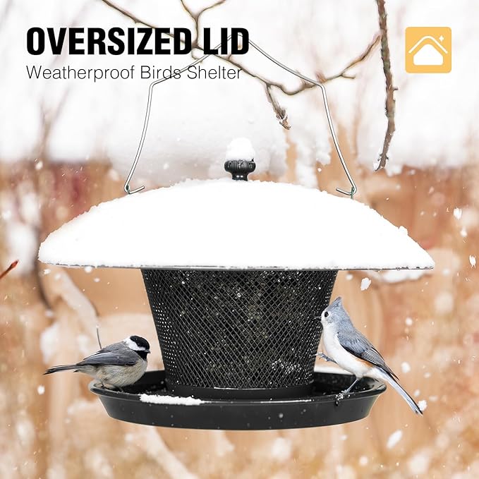 Veehoo Bird Feeders for Outdoors Hanging-Cardinal Bird Feeder with Weatherproof Dome, Wild Meta Finch Feeder for Outside 2.5 lbs Sunflower Seed Capacity, Black-Ruum Studio Home