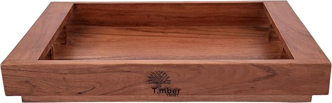 Acacia Wood Serving Tray with Handles – 15x10x2 Inch Decorative Tray for Breakfast in Bed, Dinner, Appetizers, Coffee Table, BBQ, Patio & Party – Perfect for Lap & Couch Use-Ruum Studio Home