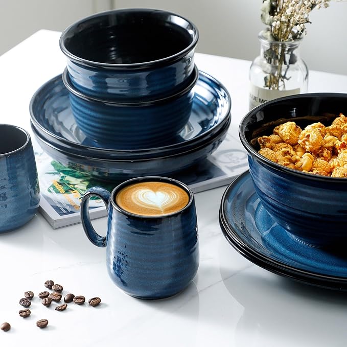 Hasense Espresso Cups 8 oz, Small Coffee Cups Set of 6, Ceramic Mugs with Handle for Coffee, Tea, Cappuccino and Mocha, Dishwasher & Microwave Safe, Blue-Ruum Studio Home