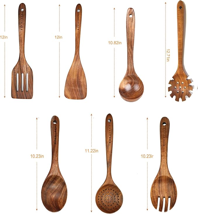 Teak Wooden Kitchen Utensil Set - 7Pcs Wooden Cooking Utensils Including Spatula-Ruum Studio Home