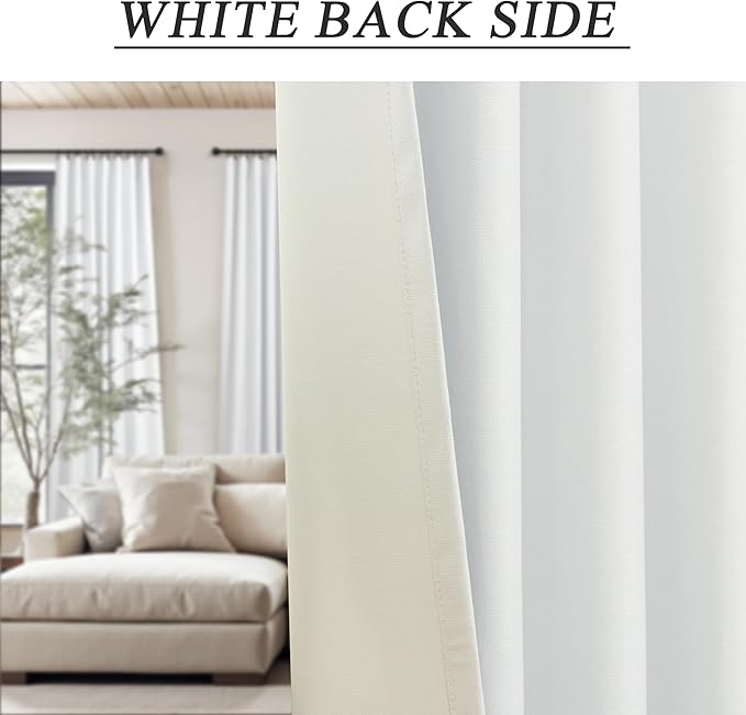 Blackout Curtains 68 Inches Long 2 Panel Thermal UV Heat Blocking White Linen Textured Black Out Drape for Nursery Bedroom Living Room Energy Saving Noise Reducing Boho Farmhouse Vintage 68 Length