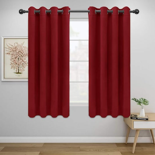 Easy-Going Blackout Curtains for Bedroom, Solid Thermal Insulated Grommet and Noise Reduction Window Drapes, Room Darkening Curtains for Living Room, 2 Panels (52x63 in,Christmas Red)-Ruum Studio Home