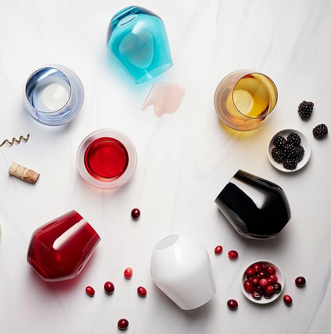 Godinger Stemless Red Wine Glasses, Drinking Glasses, European Made Stemless Wine Glass - Black, 17oz, Set of 4-Ruum Studio Home