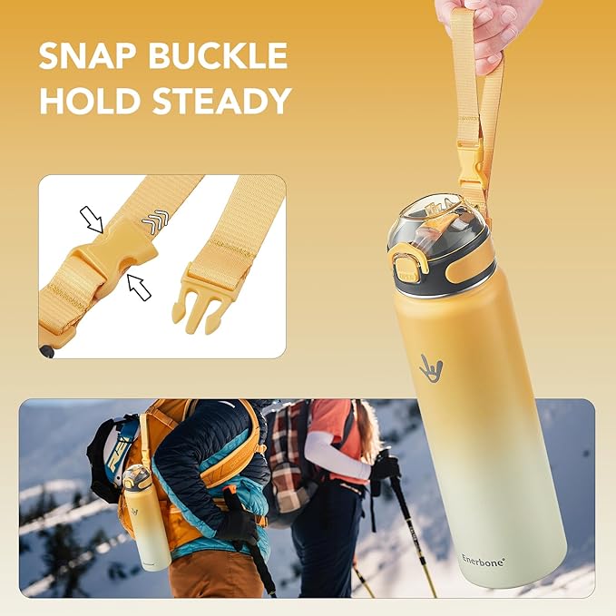 Enerbone 32 oz Insulated Water Bottle, Stainless Steel Bottle with Carrying Strap, Double-Wall Vacuum Insulation Design, Leakproof Sports Bottle with Straw, Keep Drinks Cold or Hot for Hours-Ruum Studio Home