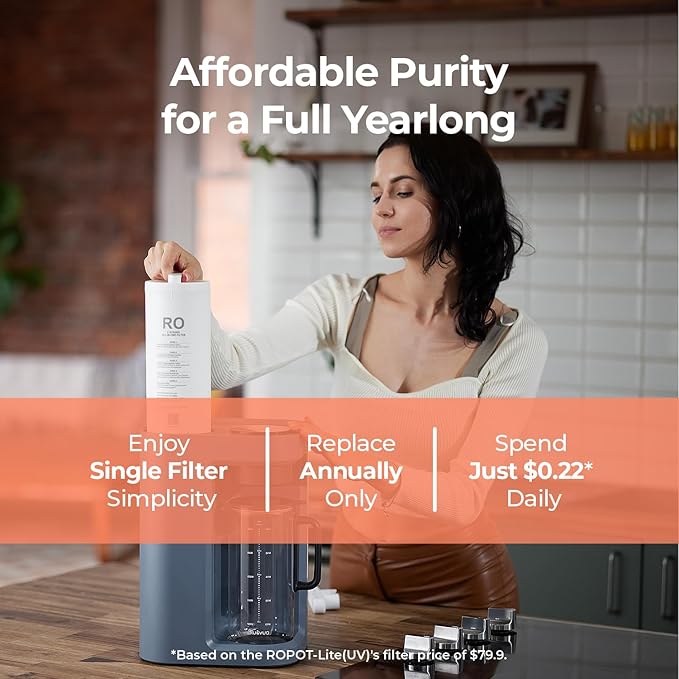 Bluevua RO100ROPOT-Lite(UV) Countertop Reverse Osmosis Water Filter System, 7-Stage Purification with UV and Remineralization, 3:1 Pure to Drain, Portable Water Purifier (Blue)-Ruum Studio Home