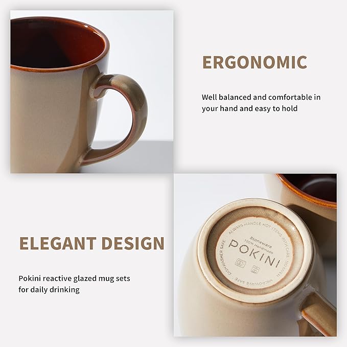 Coffee Mug 16 oz, Ceramic Coffee Mugs Set of 4, Reactive Glaze Mug for Latte/Tea/Cappuccino, Large Stackable Mug Set for Men, Women, Dad, Mom, Dishwasher & Microwave Safe, Brown Yellow-Ruum Studio Home