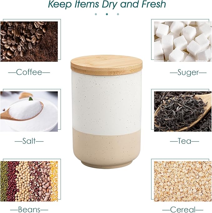 vancasso Sabine Ceramic Canister Set with Airtight Wood Lids - 4-Piece Small Kitchen Storage for Coffee, Sugar, Tea & Spices (18 oz Each) - Compact Countertop Jars-Ruum Studio Home