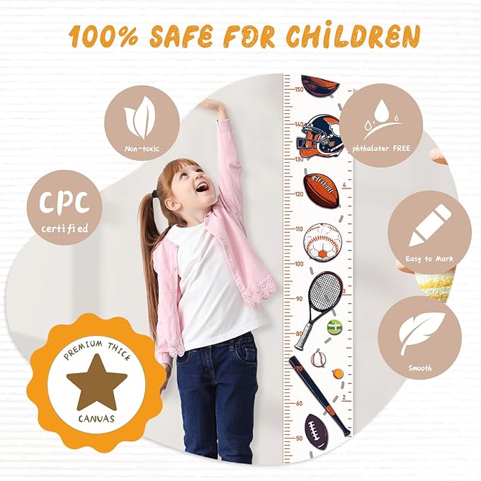 Personalized Name Growth Chart Wall Decor for Kids – Canvas Removable Height Chart Measuring Ruler 59" x 7.9" (Balls)-Ruum Studio Home