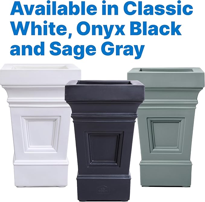 Step2 Atherton Square Planter, Large Planters for Outdoor Plants, Gardening and Flower Pot for Patio or Porch, Efficient Drainage, Durable Plastic, Classic White-Ruum Studio Home