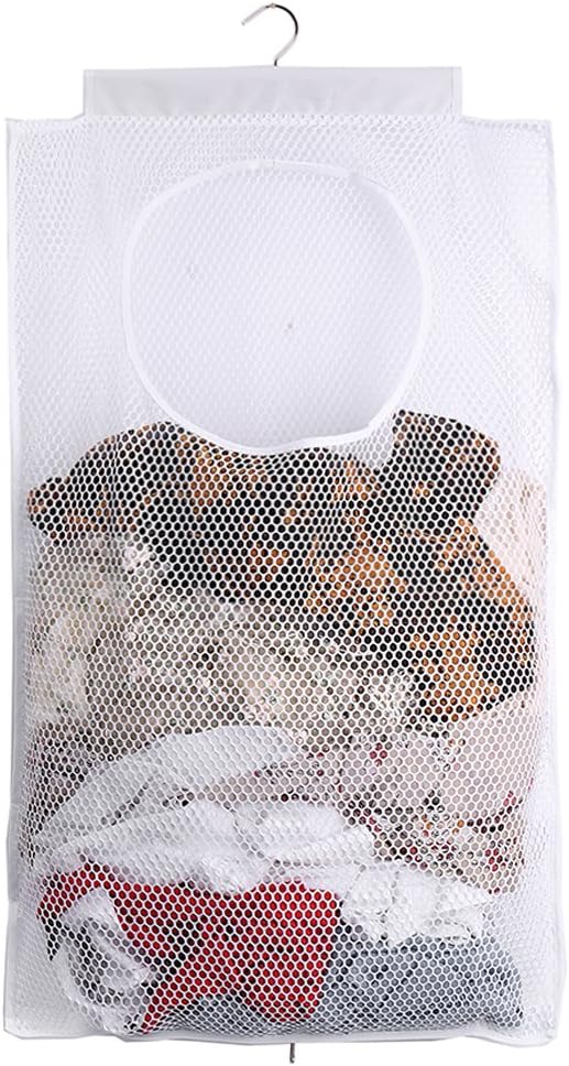 ALYER Breathable Mesh Laundry Hamper,Foldable Hanging Closet Storage Basket,Portable Space Saving Dirty Clothes Bag (White)-Ruum Studio Home