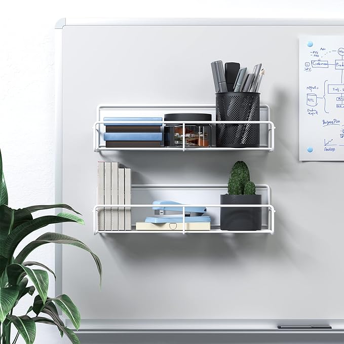 2 Pack White Magnetic Spice Rack Organizer, Space Saver for Refrigerator and Whiteboard, Metal Fridge Shelf for Kitchen and Classroom-Ruum Studio Home