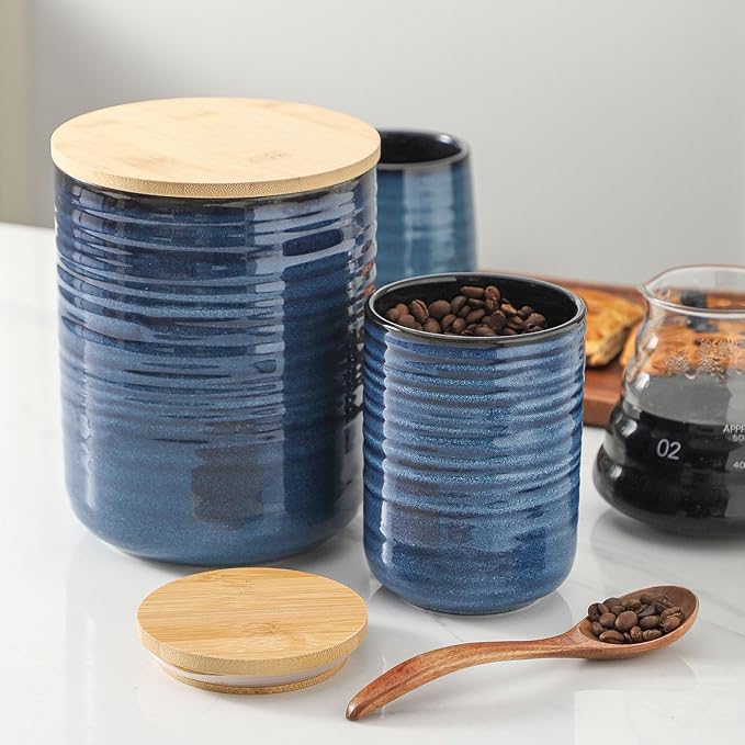 Hasense Ceramic Canister with Airtight Lid for Kitchen Counter, 80 Ounce Large Ceramic Food Storage Jar with Seal Ring for Serving Flour, Grain, Cereal, Pasta, Coffee, Sugar, Tea and Spice, Blue-Ruum Studio Home