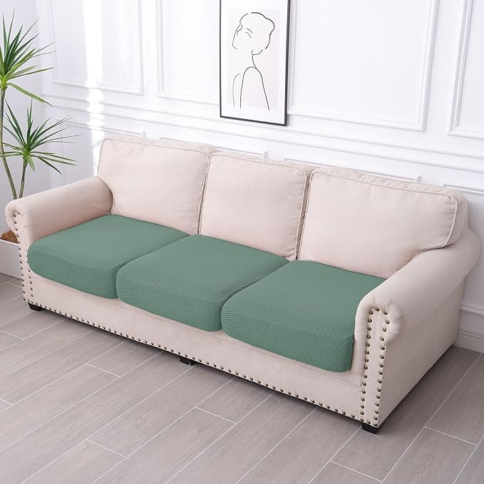 hyha Waterproof Couch Cushion Covers for Pets, Non Slip Sofa Seat Cover for Dogs Washable, Soft Thick Stretch Jacquard Fabric, Sofa Slipcovers with Elastic Bottom (3 Pieces, Green)-Ruum Studio Home
