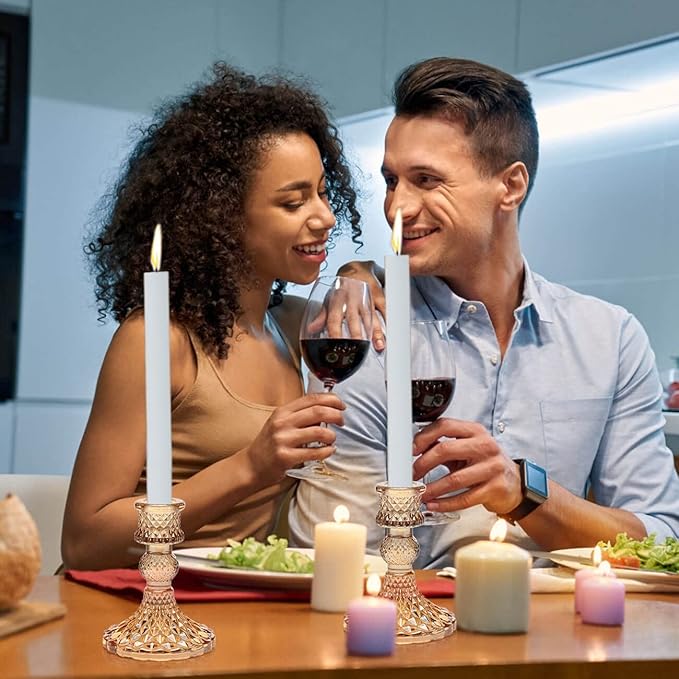 Candlestick Holders Set, 12Pcs 4" H Taper Candle Holders Bulk, Glass Candle Holders for Wedding, Festival, Party & Windowsill Decor, Gold-Ruum Studio Home