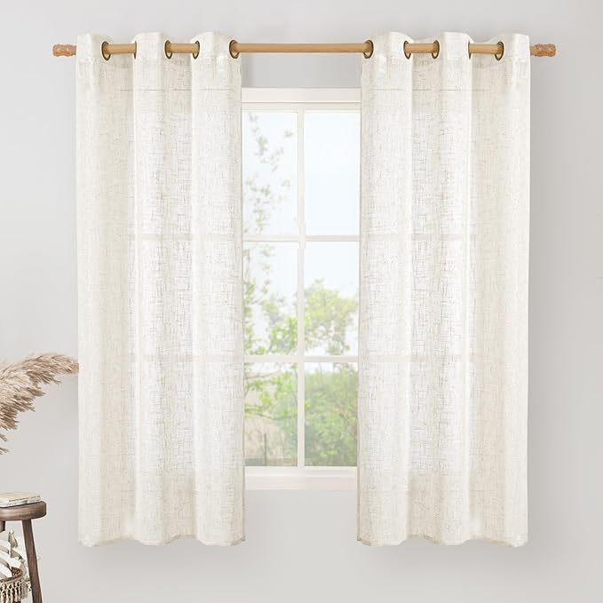 LAMIT Linen Semi Sheer Curtains 63 Inch Length, Light Filtering Neutral Window Bedroom Curtains Farmhouse Boho Bronze Grommet Drapes for Kitchen/Living Room, Cream, 2 Panels, 34 x 63 Inch-Ruum Studio Home