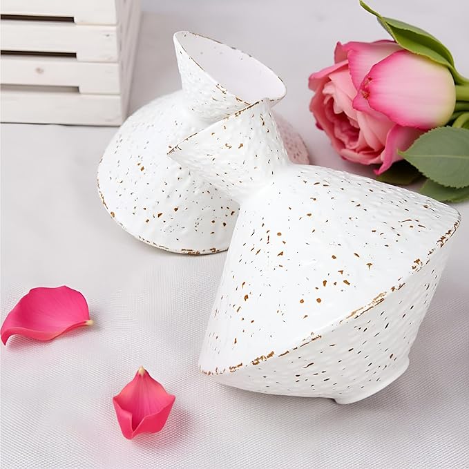 Cast Iron Decorative Vase, Dried Flower Rustic Vases, Wabi Sabi Vase for Modern Home Decor, Living Room, Shelf Decor, Enterway, Wedding, Office, Table, Bedroom, Kitchen, 8.86" H (White)-Ruum Studio Home