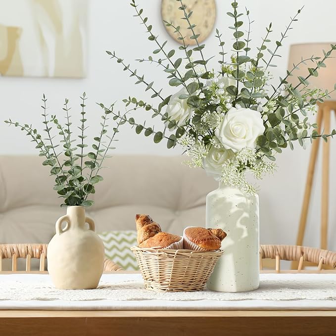 24Pcs Faux Eucalyptus Stems, 15" Artificial Eucalyptus Plants with White Frosted Coating, Fake Eucalyptus Decor Plastic Greenery Leaves for Wedding Bouquets Home Decor DIY Floral Arrangements-Ruum Studio Home