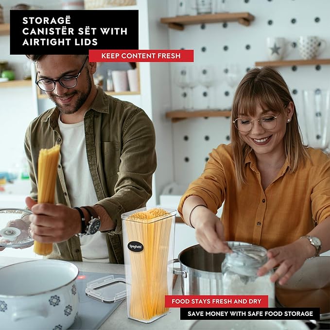 Airtight Food Storage Containers with Lids Set of 4-95 fl. oz Pasta storage Containers, BPA Free Plastic Spaghetti container - Air Tight Canisters for Kitchen Pantry Organization-Ruum Studio Home