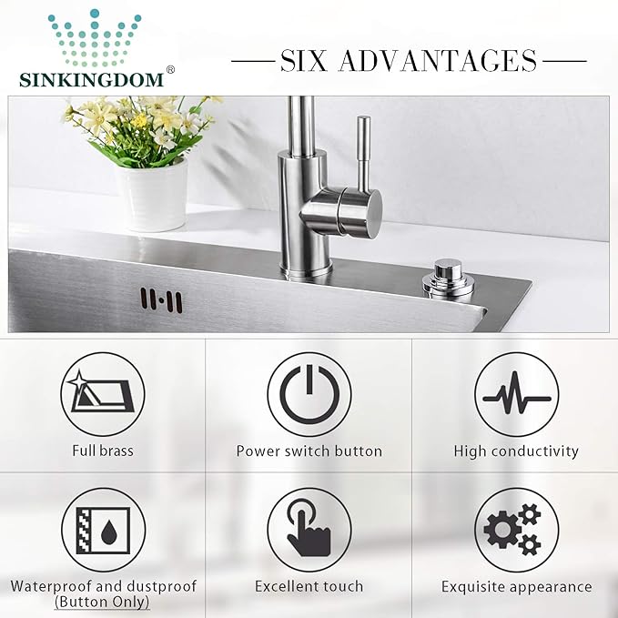 SinkTop Air Switch Kit (Long Full Brass Button) for Disposal, Dual Outlet, (Chrome)-Ruum Studio Home