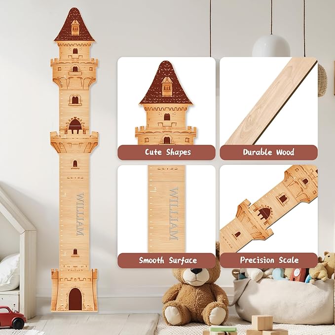 Personalized Name Growth Chart, Castle Height Chart, Customized Name Measuring Board for Kids Height, Kids Growth Measurement Decorative Wall Sticker, Nursery Growth Chart Ruler-Ruum Studio Home