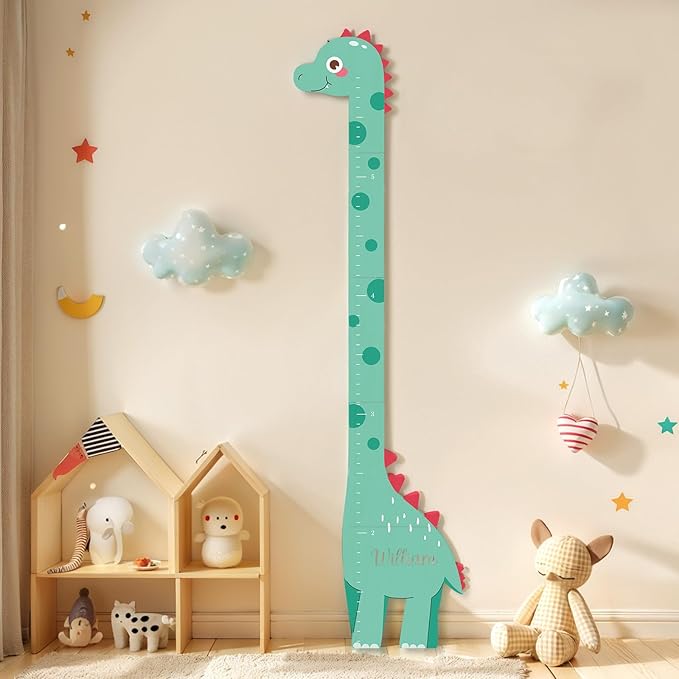 Personalized Name Growth Chart, Dinosaur Wooden Height Chart, Thick Height Measuring Board, Kids Height Tracker for Nursery Decor, Baby Boy Girl Measurement Ruler, Growth Charts Ruler-Ruum Studio Home