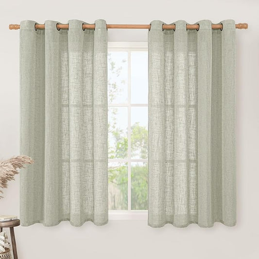 LAMIT Sage Grey Sheer Linen Curtains 54 Inch Length for Bedroom, Bronze Grommet Light Filtering Panels Neutral Drapes for Living Room/Window, 2 Panels Set, 52 x 54 Inch-Ruum Studio Home