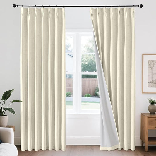 Joydeco Pleated Curtains for Living Room Bedroom, Linen Drapes 90 inch Length 2 Panels Set, Blackout Thermal Insulated Curtain(Linen,40'' Wx90'' L)-Ruum Studio Home