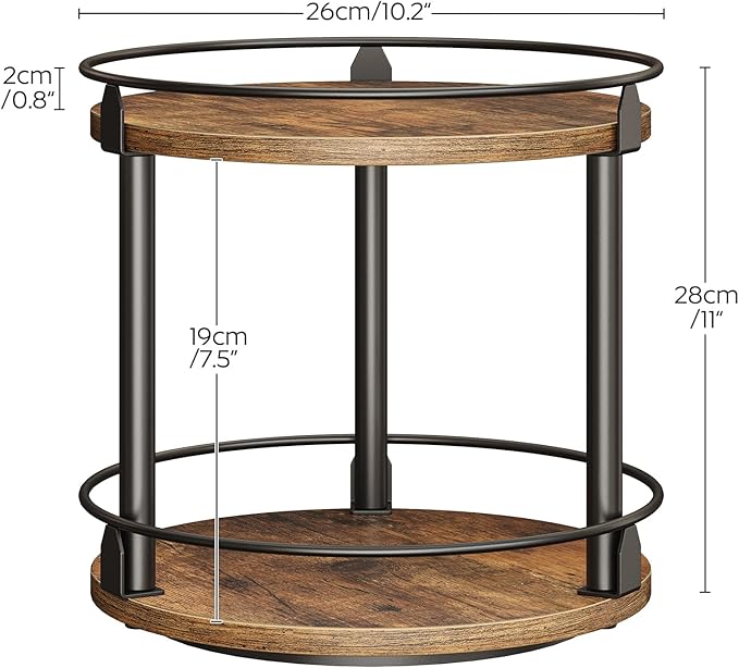 Lazy Susan Organizer, Rotating Spice Rack, 2 Tier Spice Turntable Organizer, Industrial Turntable Spice Holder, for Kitchen Countertop and Cabinet, Compact and Versatile, Rustic Brown SR22BR-Ruum Studio Home