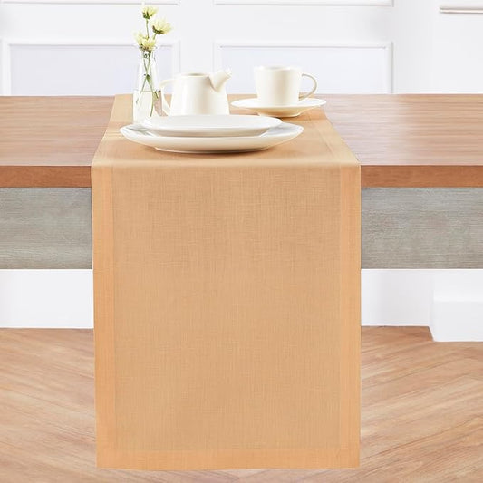 Solino Home Linen Table Runner 90 Inches Long - 100% Pure Linen Peach Table Runner 14 x 90 Inch - Fete-Ruum Studio Home
