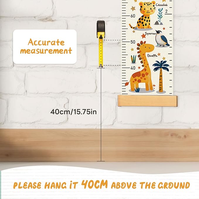 Personalized Name Growth Chart Wall Decor for Kids – Canvas Removable Height Chart Measuring Ruler 59" x 7.9" (Animals)-Ruum Studio Home