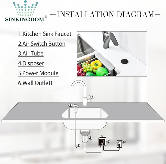 Garbage Disposal SinkTop Air Switch Kit with Long Button,Brass Made Cover,UL,Matte Black-Ruum Studio Home