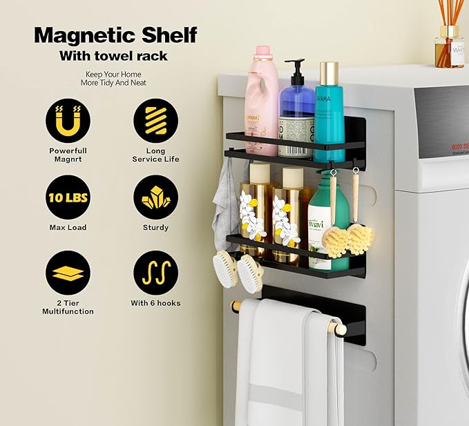Magnetic Spice Rack for Refrigerator,Magnetic Shelf Fridge Organizer for Kitchen, Space Saver Container for Kitchen/Apartment, Drill Free, Black 2 Pack-Ruum Studio Home