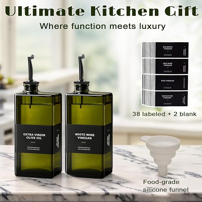 Olive Oil Dispenser Bottle for Kitchen- 16.9oz Oil Bottles UV Protection, Oil and Vinegar Dispenser Set, Drip-Free Pourer, Elegant Kitchen Essential- 16.9oz, Set of 2-Ruum Studio Home